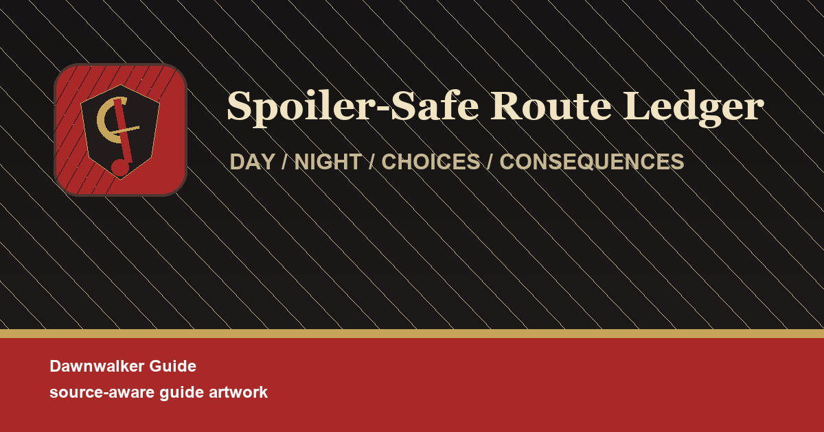 Generated spoiler-safe route ledger for Dawnwalker choices and time pressure.